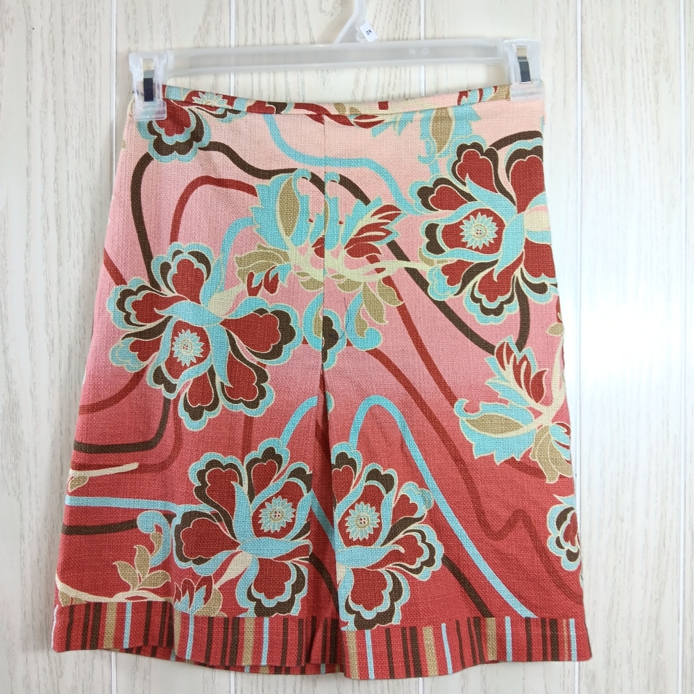 Loft by Ann Taylor Floral Pink Blue & Red Skirt size 2P knee lenght